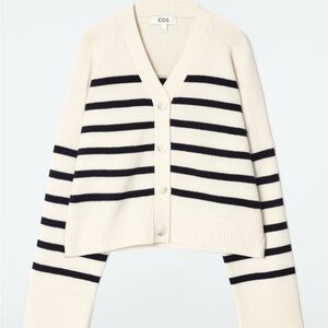COS Women's Cream and Black Striped Cardigan